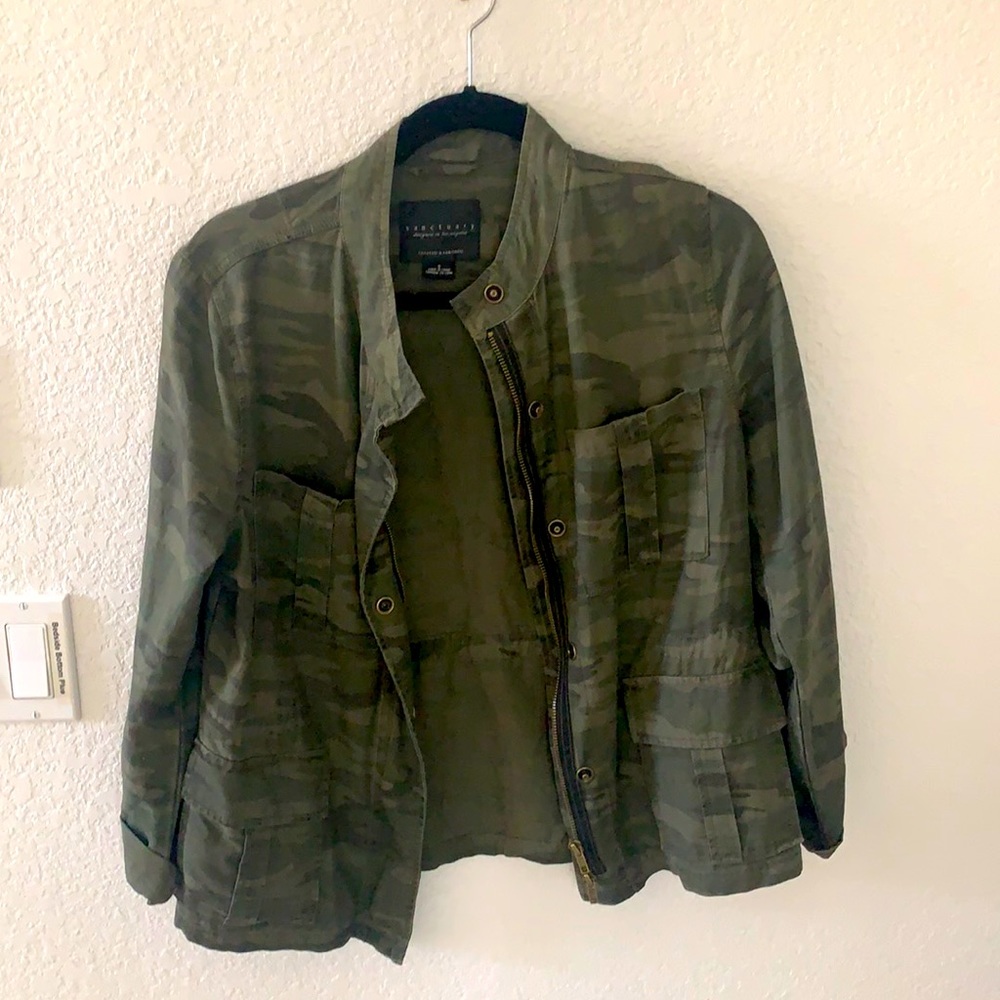 SANCTUARY GREEN CAMO JACKET, SIZE SMALL